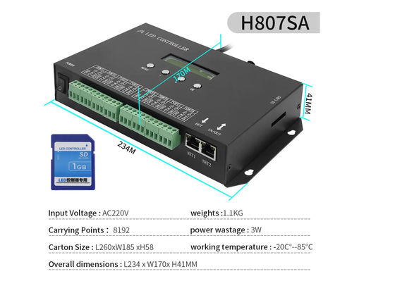 Bộ điều khiển LED SPI lập trình DMX512 H807SA 8192Pixels cho DMX512 WS2811 WS2812B WS2815 APA102 Dải đèn LED