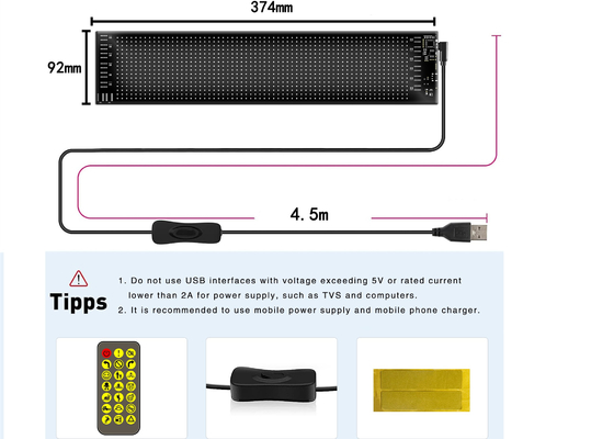 16 * 64 Màn hình LED linh hoạt màn hình ngoài trời Bảng chống nước Cửa sổ xe ô tô LED Bảng quảng cáo mềm